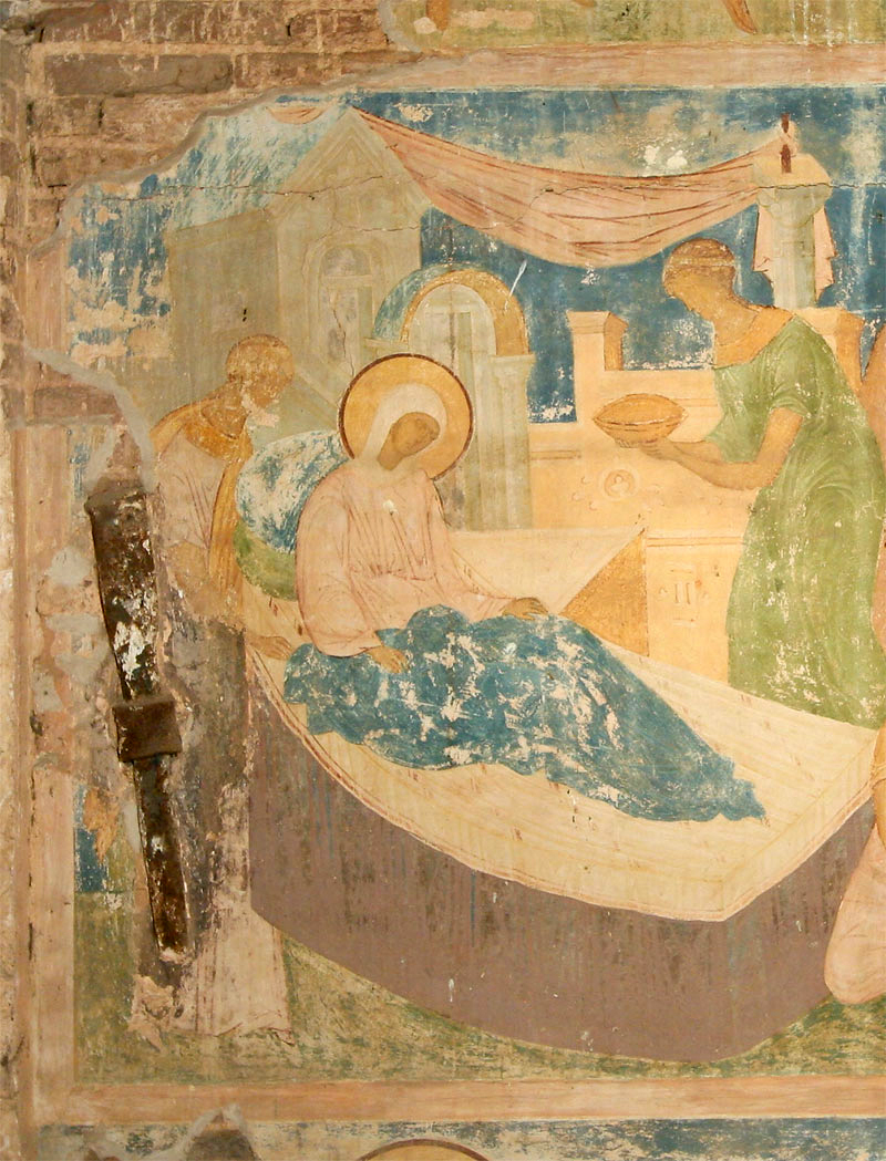 Dionisy and his workshop, The Nativity of the Mother of God, 1502, wall-painting, western façade, The Nativity of the Mother of God church, Ferapontovo Monastery, Vologda, Russia (source: Wikimedia)