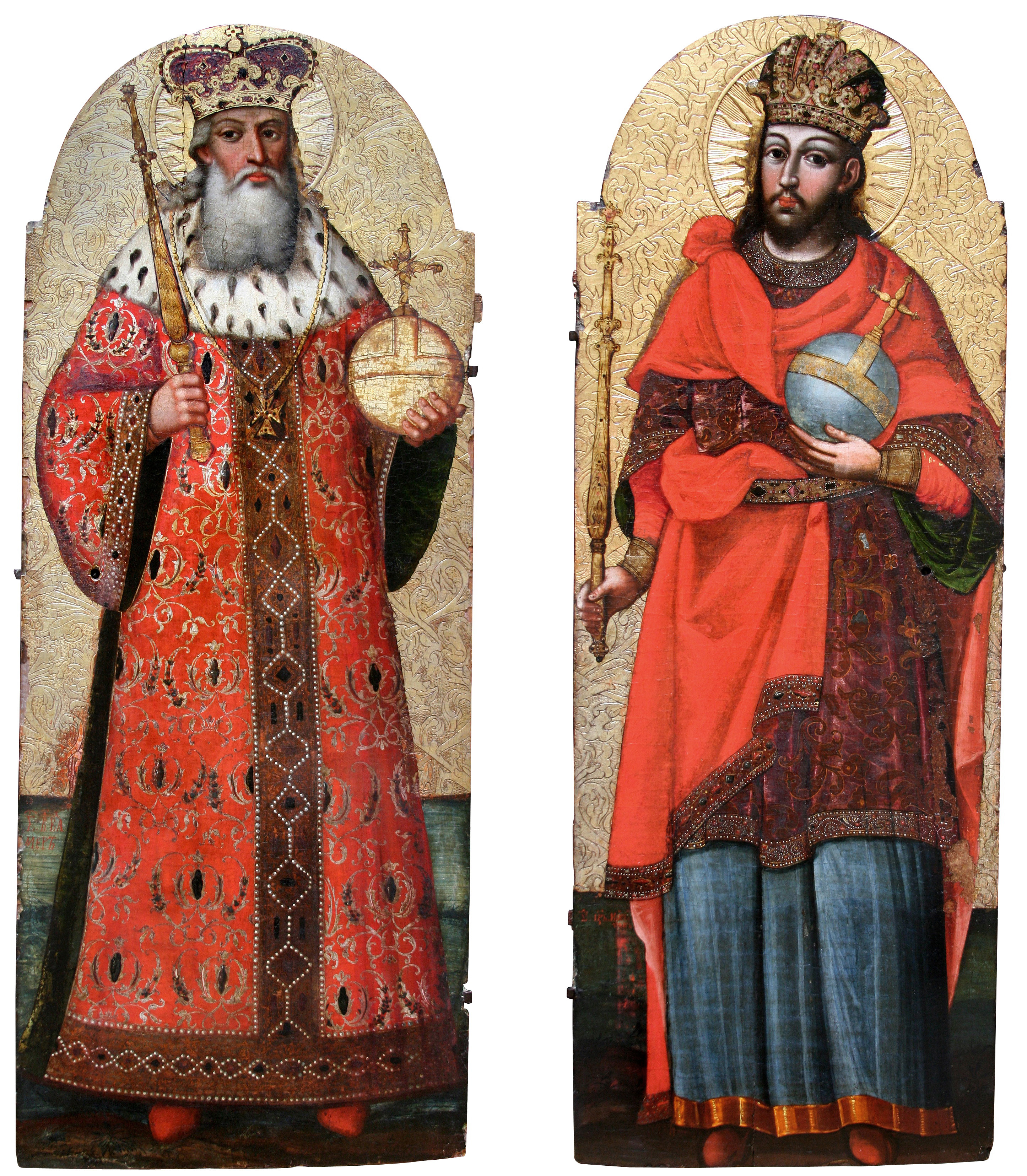 Ivan Rutkovych. Sts. Prince Volodymyr the Great and Emperor Constantine the Great. Icons from the Deësis tier of the Zhovkva iconostasis. 1697–99. Andrei Sheptytskyi National Museum in Lviv (source: Andrei Sheptytskyi National Museum in Lviv).